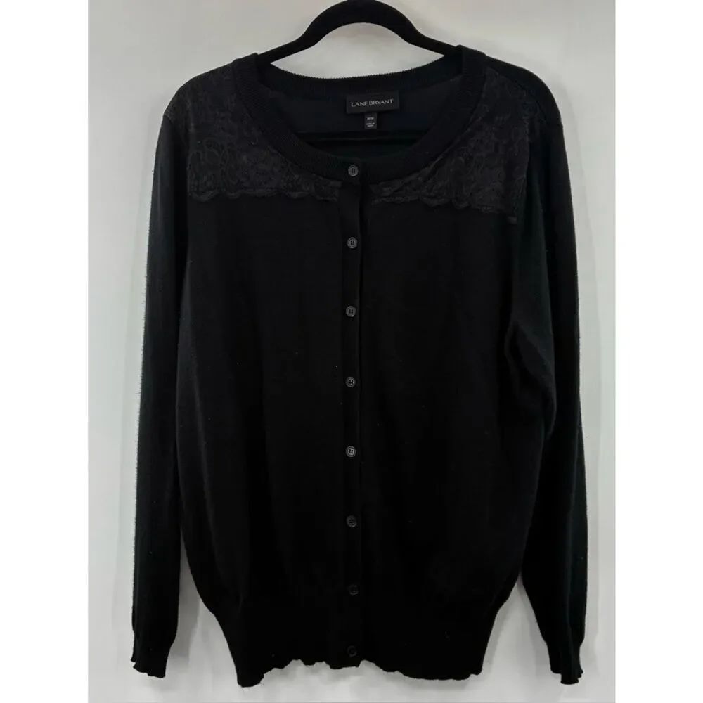 Lane Bryant Black Lace Yoke Button-Front Cardigan size 14/16